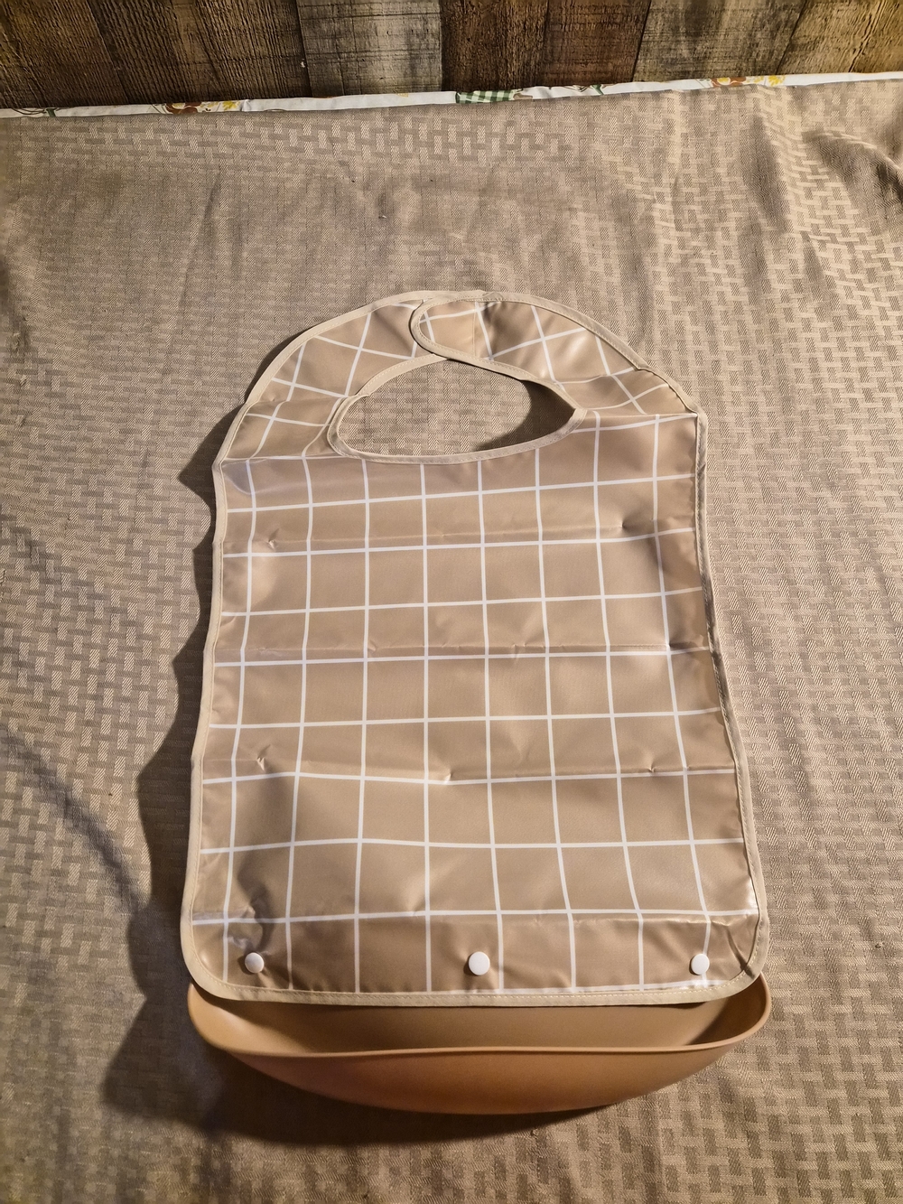Waterproof Beige Grid Adult Bib
